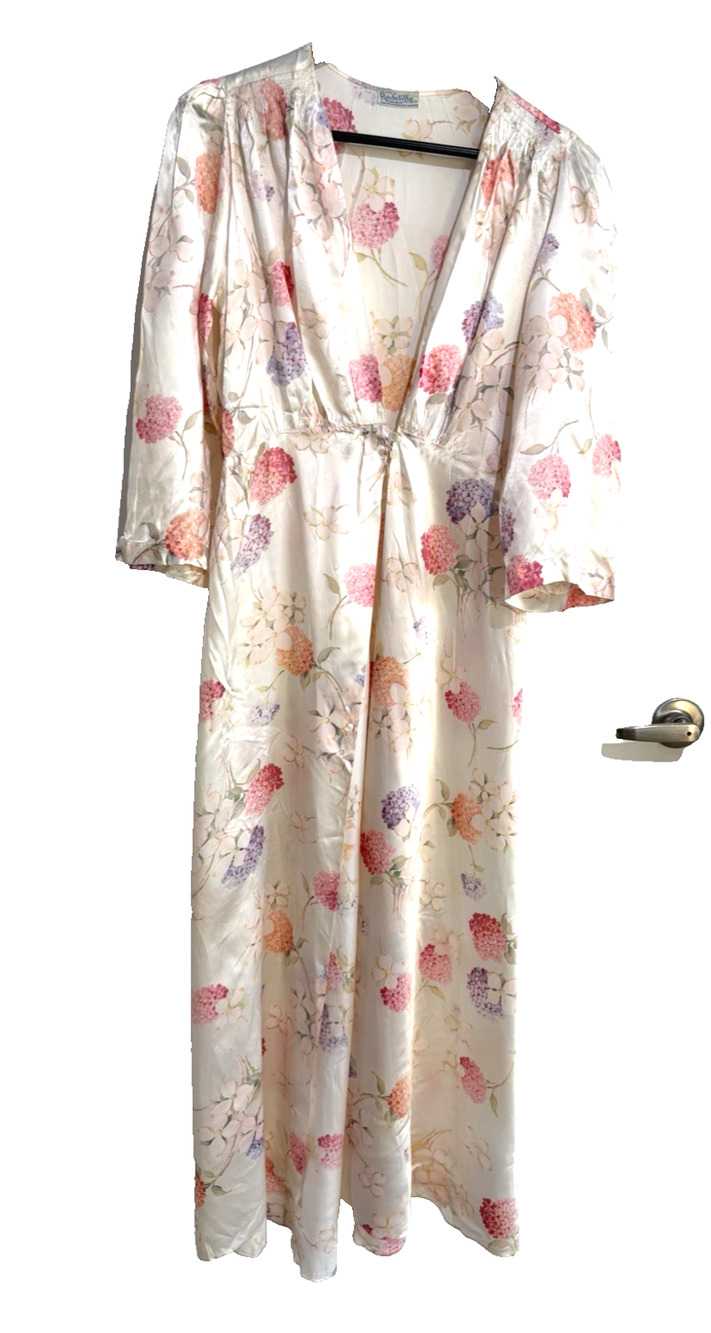 Vintage 1940s 1950s Radcliffe Floral Liquid Rayon Peignoir Robe Hollywood Sz-M/L